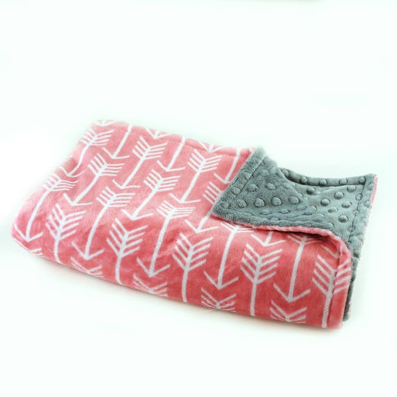 Coral Arrow Blanket / Minky Baby Blanket Girl, Gray Coral Arrow Blanket // 29 x 35 in Ready to Ship