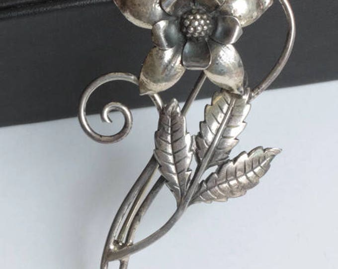 Sterling Silver Retro Flower Brooch 1940s Gift Idea