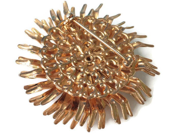 Starburst Brooch Rhinestone Center Dimensional Mid Century Vintage