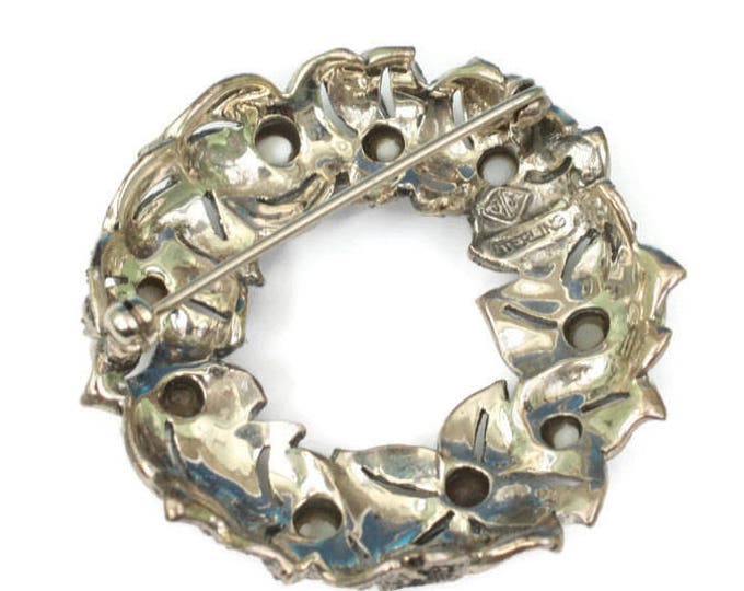 Marcasite Faux Pearl Sterling Brooch Judith Jack Wreath Circle Pin Vintage