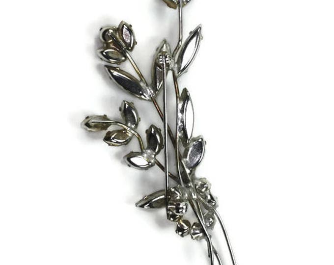 Long Rhinestone Floral Brooch Clear Rhinestone Chatons Navettes Marquise Stones Vintage