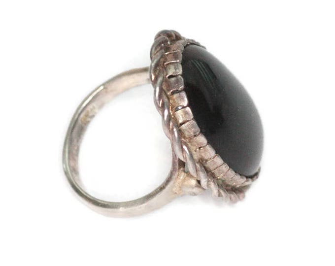Dark Gray Moonstone Ring Sterling Silver Twisted Rope Edging Signed Size 9