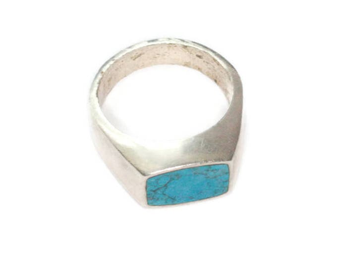 Turquoise and Sterling Ring Mexico Size 9 Boho Modernist Unisex Style