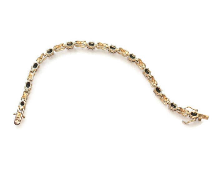 Dark Blue Gemstone Tennis Bracelet Clear Gemstone Accents Signed China