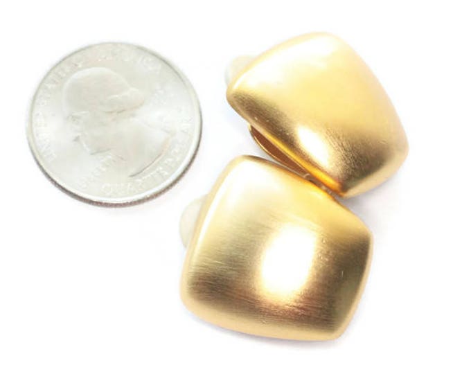 Gold Tone Matte Finish Earrings Modernist Trapezoid Shape Clip On Style