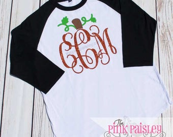 Girls Pumpkin Monogram Shirt | Kids Personalized Halloween Raglan Shirt | Monogrammed Raglan