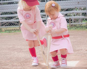 A League of Their Own Rockford Peaches inspired Dottie Baseball dress with belt and front patch - 18 month, wedding, birthday, halloween