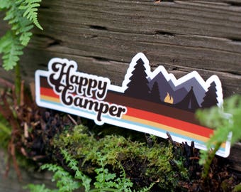 HAPPY CAMPER Bumper Sticker : Car Decal Hippie, Outdoorsy Stickers, Camplife, Car Decals, Van Decals, Camper Van Decals, Cup Decals, Camping
