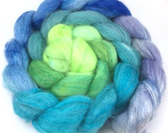 Alpaca/Silk Combed Top - spinning fiber - Green to Violet gradient roving
