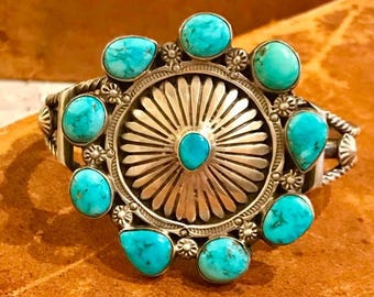 CIJ SALE Christmas JULY Beautiful Navajo Sterling Silver Turquoise Vintage Cuff Bracelet Native American Jewelry