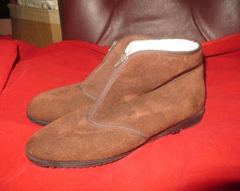 vtg womens Danial Green brown suede leather fleece lined zipper ankle boots sz 8.5