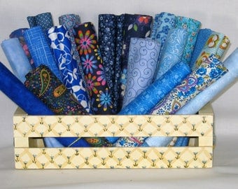 Blue Fat Quarter Bundle, 20 Fat Quarters, 100% Cotton Quilt Fabric Bundle, Cotton Fabric Blenders, Various Manufacturers
