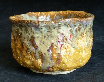 George Watson Chawan Shigaraki type coarse clay Dripping Oil Spot glaze Japanese Style Tea Bowl signed