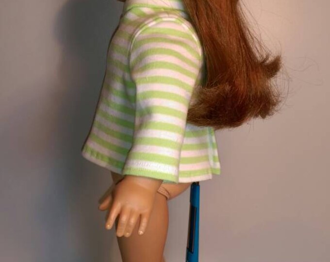Green stripped knit turtleneck and Jeans fits Girl 18 inch dolls