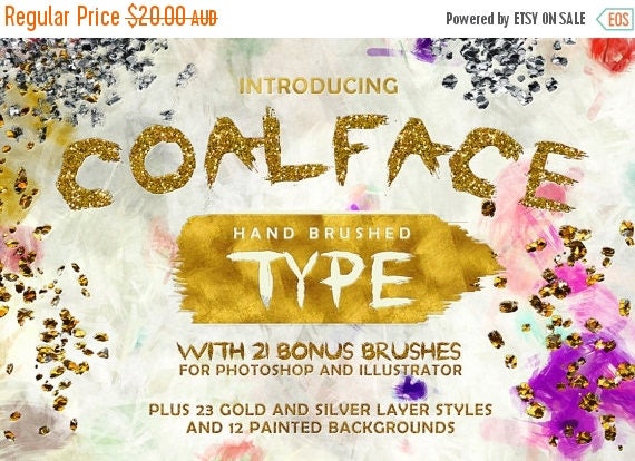 Digital Fonts 80% Off SALE Coalface Brush Fonts Typeface - Plus BONUS Gold and Silver Photoshop Layer Styles, Brushes, Backgrounds