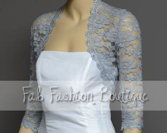 Grey 3/4 sleeved lace bolero jacket shrug Size S-XL, 2XL-5XL