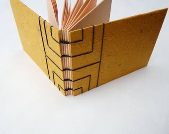 Small journal, notebook, Japanese, coptic, handmade paper, yellow, orange