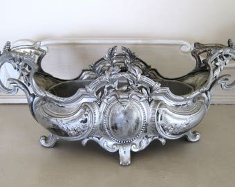 Art Nouveau Français Jardiniere Style Rococo argenté régule C1900/20