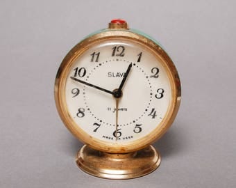 Vintage small mechanical alarm clock Slava, in working condition