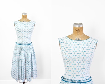1950s Dress - 50s Dress - Butterfly Print Sleeveless Cotton Day Dress