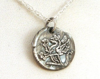 SALE CIJ2017 Griffin Wax Seal Necklace - Gryphon Necklace - Vintage Inspired Celtic Necklace in Fine Silver