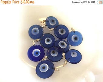 SUMMER SALE Destash Craft Lot of Vintage Blue Glass Evil Eye Pendants