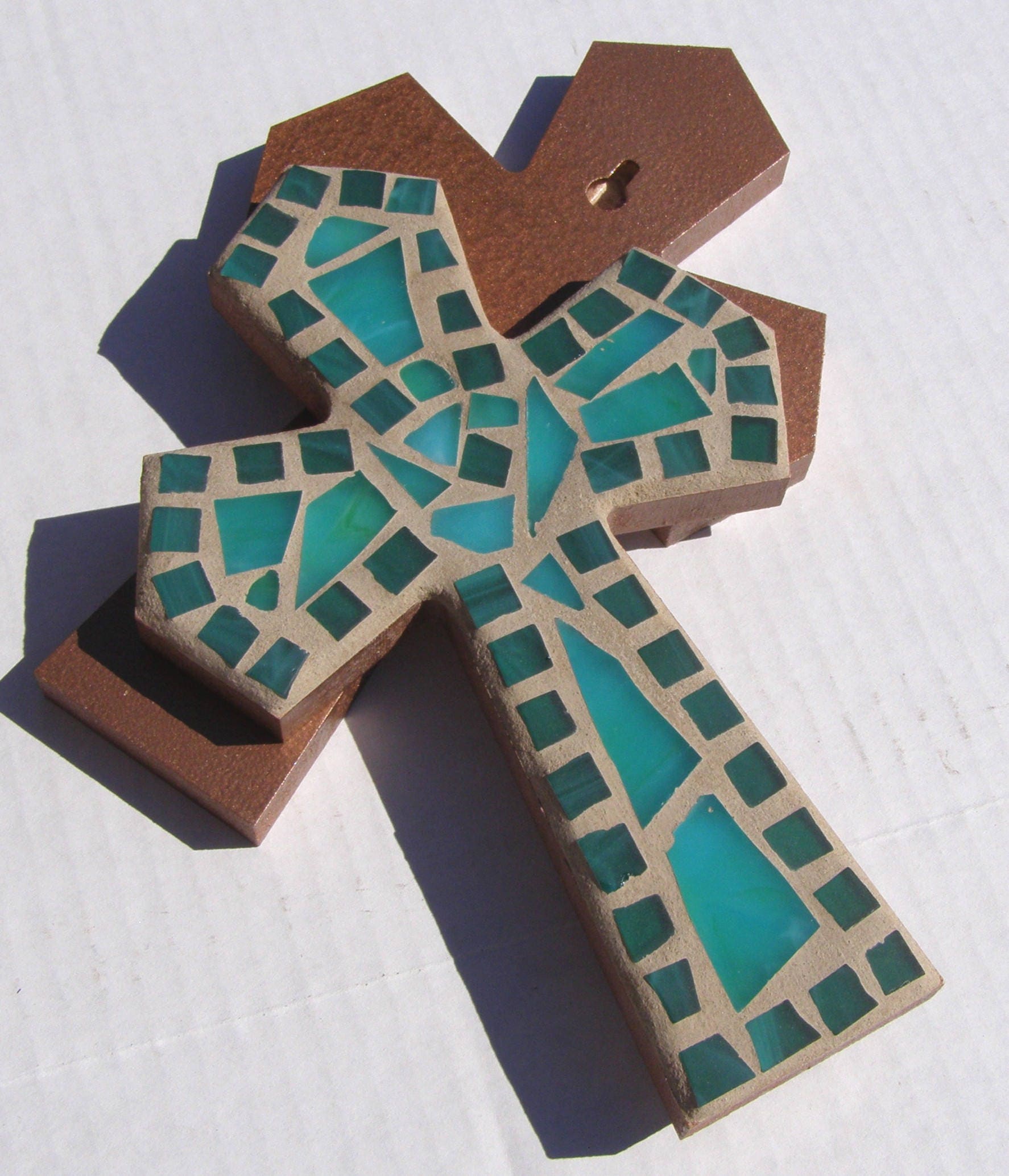 Teal Turquoise Wall Cross Mosaic Christian Cross Religious