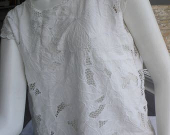 Vintage white cotton embroidered lace top beautifully made rare M / L