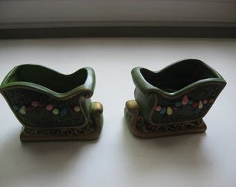 SALE Vintage 1950s NAPCO Santa Sleigh Candle Holders//Original StickerAttached//Made in Japan//Mid Century Holiday Collectible