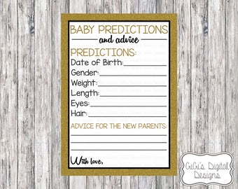 Baby Predictions and Advice Card Printable Peach and Gold