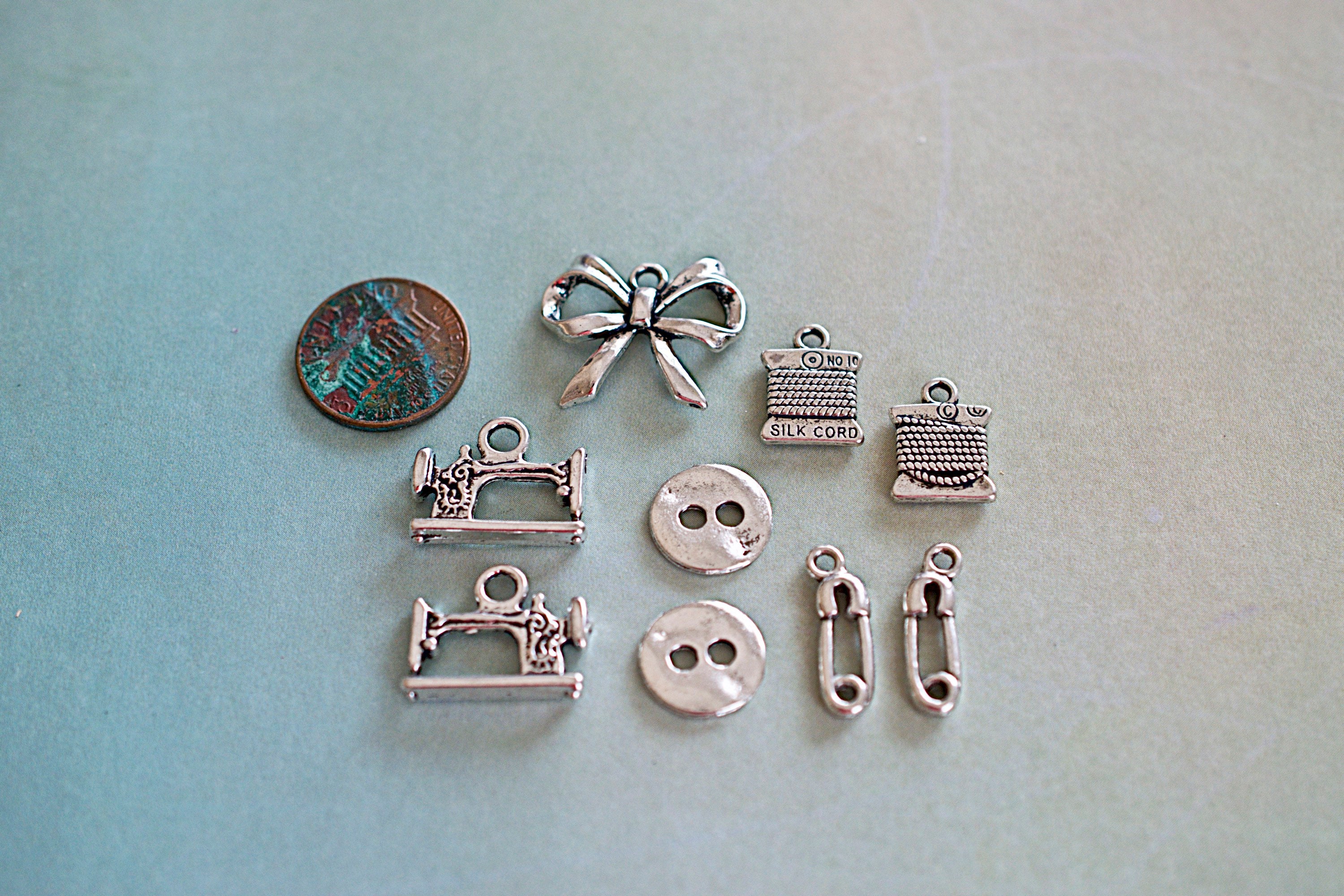 Sewing Theme Charms Set - Silver Plated - Jewelry Supplies - 9 Pieces ...