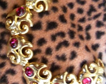 Now On Sale Vintage Red Rhinestone Bracelet Hollywood Regency Mad Men Mod Collectible Rockabilly Jewelry