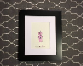 Little Love Bot/ Handmade/ Andrea K Doodles/ Robot Art/ Love/ Kid's Room/ Nursery/ Birthday Gift/ I Love You/ Hand Heart/ Fun Illustration