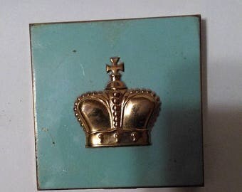 SUMMER CLEARANCE SALE 60s Prince Matchabelli Powder Compact-Blue Enamel-Purse Accessory-Crown Logo-Waldorf-Glam
