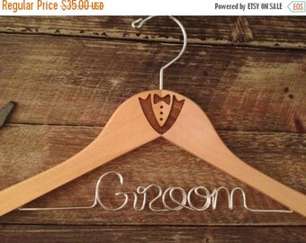 SUMMER SALE Groom Hanger, Groom Wedding Hanger, Bridal Hanger, Mens Tux Hanger, Personalized Hanger, Name Hanger