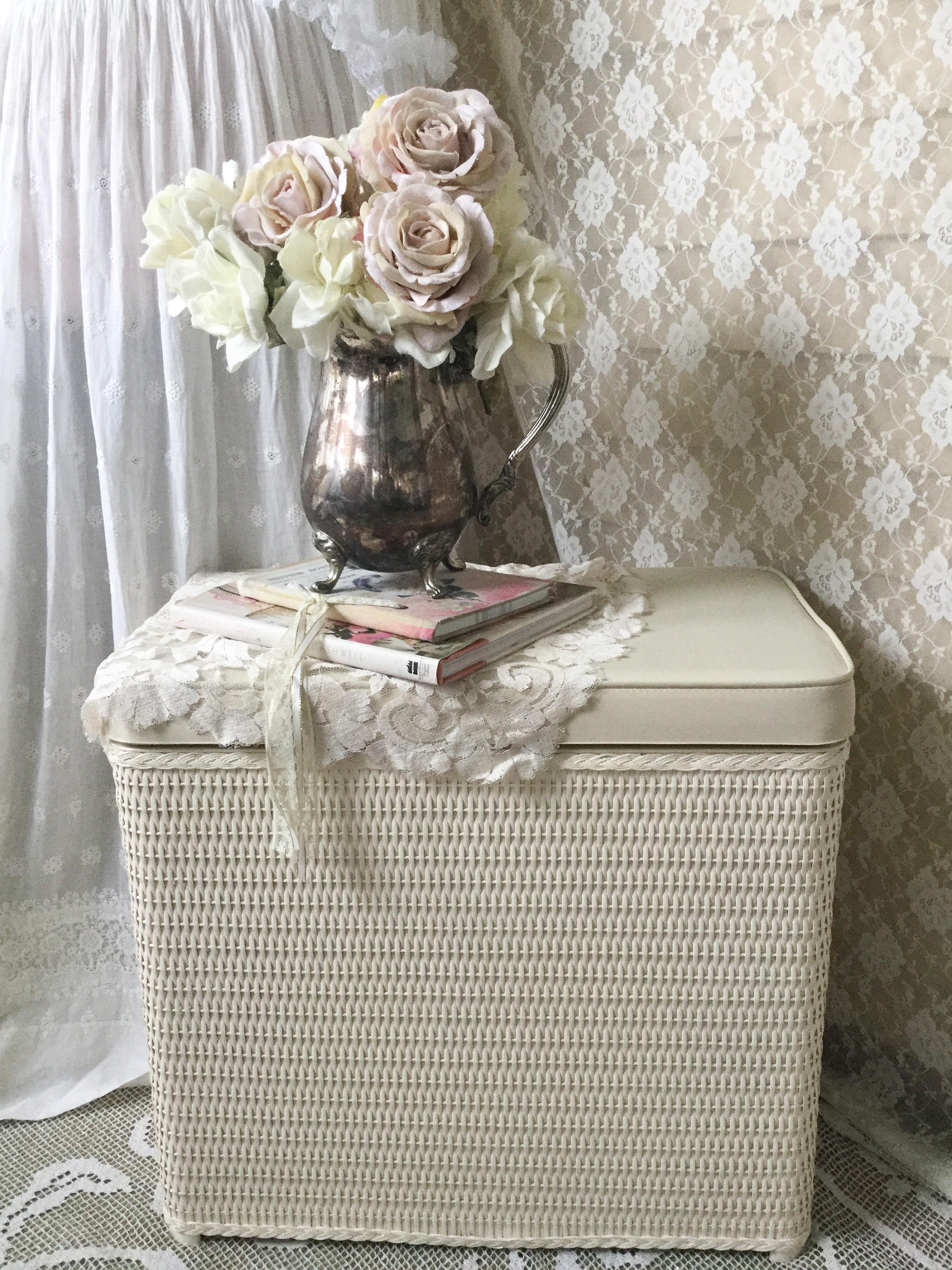 Vintage Wicker Laundry Hamper Pearl Wick Hamper Shabby