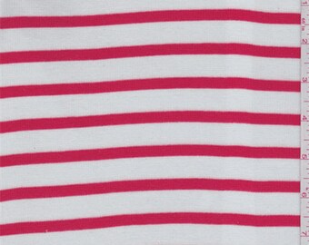 White/Poppy Stripe Baby Rib Knit, Fabric By The Yard