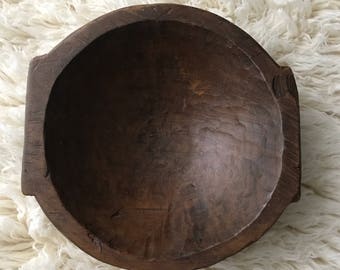 Carved wood DEEP posing bowl, Rustic look natural wood dough bowl with handles, newborn prop
