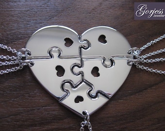 Five Piece Heart Necklace - Silver Puzzle Heart Pendants - Silver Puzzle Pieces
