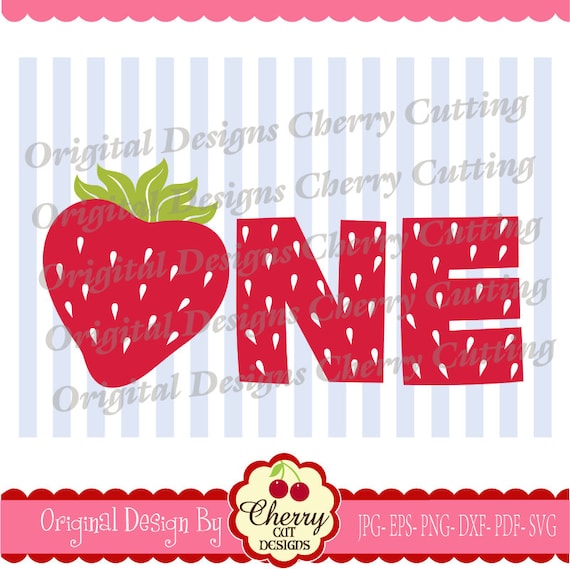 Download ONE Strawberry SVG DXF Birthday Silhouette & Cricut Cut design