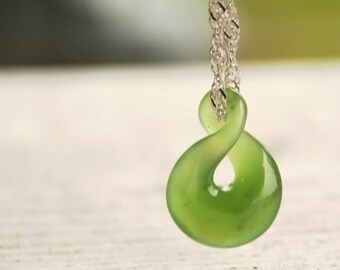 FLASH SALE Jade Necklace - Green Nephrite Jade - Twisted Lucky 8 - Infinity Symbol