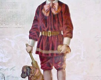Large and Beautiful Victorian Scrap of Boy with His Dog