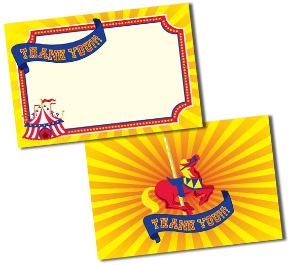 Circus Thank You Cards, Carnival Thank You Notes, Circus or Carnival ...