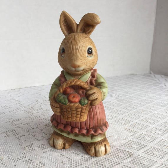 Vintage Brown Rabbit Figurine by Homco / Ceramic Girl Easter