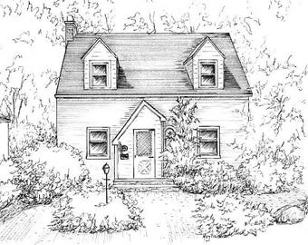 House Drawing Custom Ink Sketch portrait of your home pen