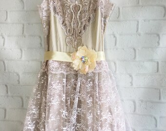 ecru cream & white linen and lace boho wedding dress by mermaid miss Kristin