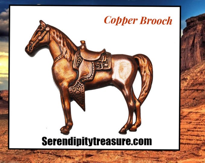 Western Horse Brooch - Copper metal - Equestrian - Southwestern Pin