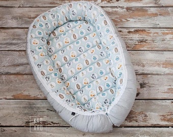 Baby nest, baby lounger, baby change pad, reversible, animals