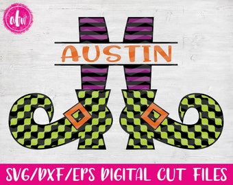 Split Halloween Witch Legs, SVG, DXF, EPS, Cut File, Fall, Autumn, Chevron, Polka, Pattern, Vector, Holiday, Silhouette, Cricut