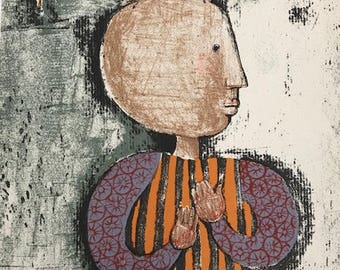 Boulanger G.Rodo, Original Lithograph "Enfant et oiseau 4" printed 1973 -e